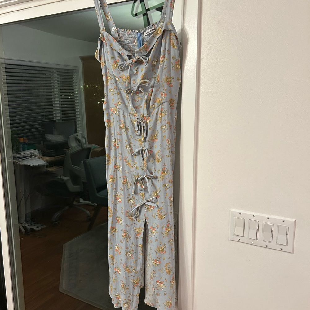 Reformation Blue Floral Dress with Tie Detail